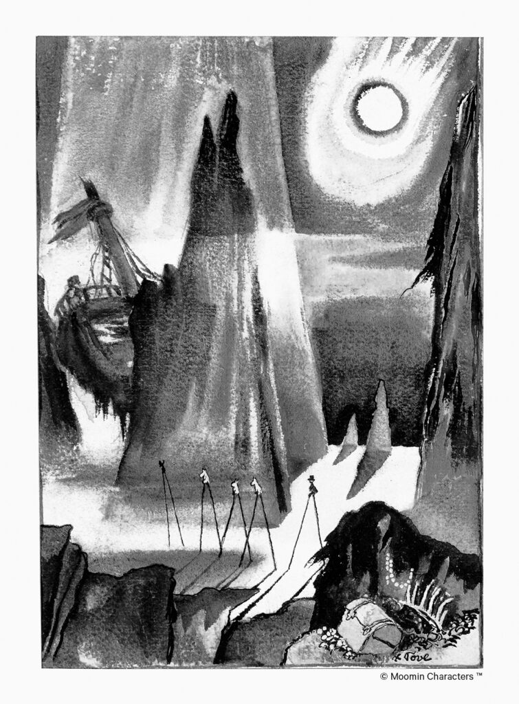 Kometjakten bild Tove Jansson, styltor, landskap